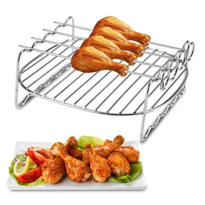 Stainless steel Replacement BBQ Rack Double Layer Skewers Baking Tray For Philips Air Fryer Barbecue Rack Baking Tray