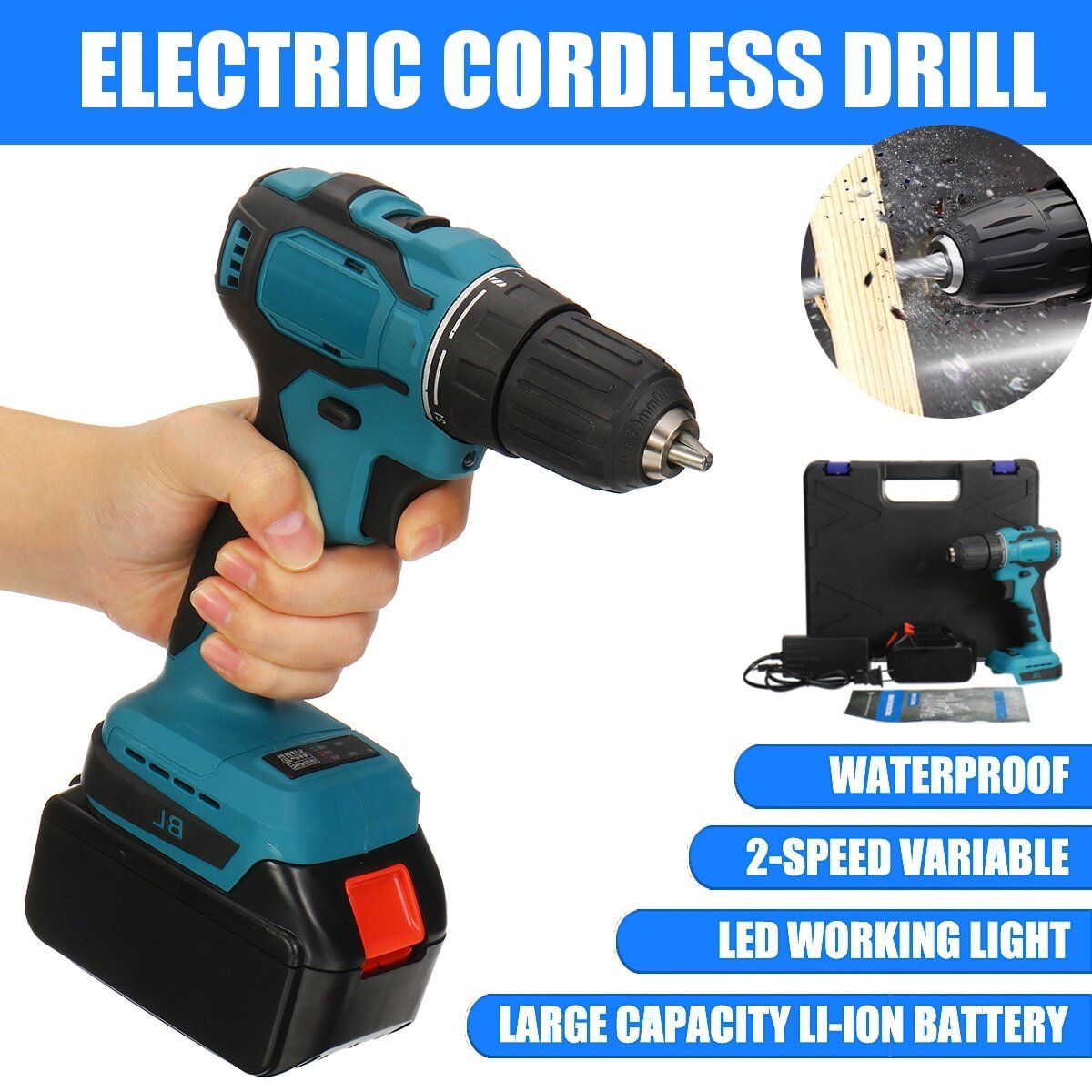 180Nm Torque 10000mAh Li-Ion Cordless Powerful Brushless Drill 10mm Chuck LED Lighting 1/2" US Suit
