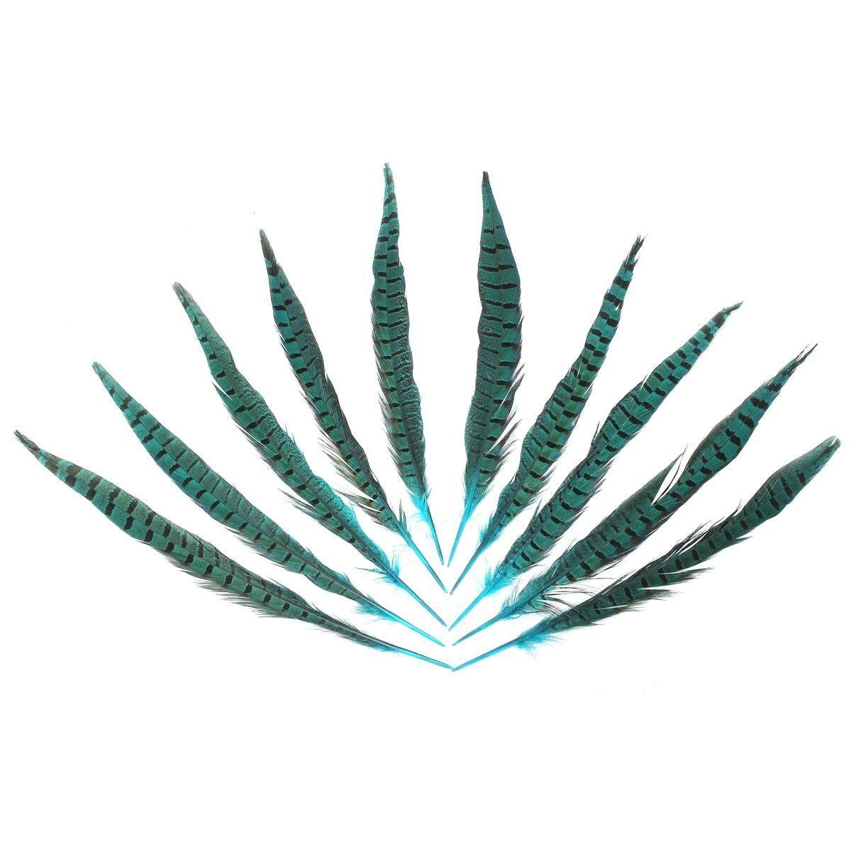 10Pcs Beautiful Pheasant Tail Feathers 12-14 Inch Long Costume Millinery Multicolor Blue Lake