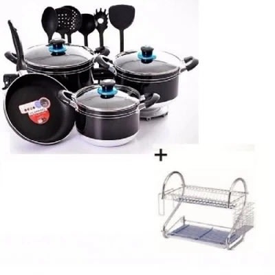 13 Piece Non-stick Cookware Set + Free Rust Free Dish Drainer