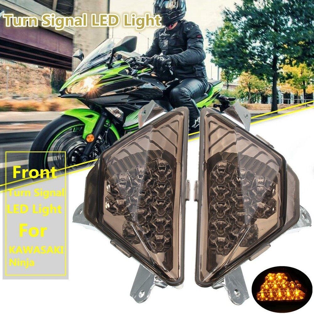 Front Indicator LED Turn Signal Light Fit For KAWASAKI Ninja 300 EX300 2013 2014