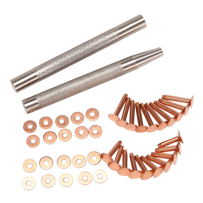 20Pack Copper Rivets And Burrs (14mm And 19mm) With 2Pcs Punch Rivet Tool For Belts, Bags, Collars, Leather-Crafting
