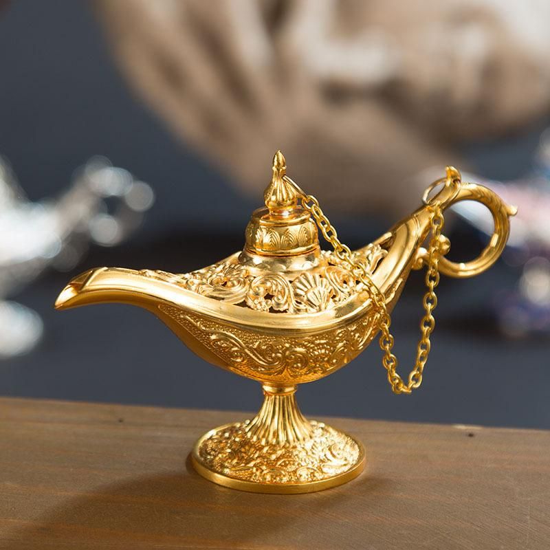 Aladdin Magic Lamp Metal Craft Wishing Lamp Aromatherapy Furnace Home Decoration Creative Decoration Children's Gift 701 Gold 1