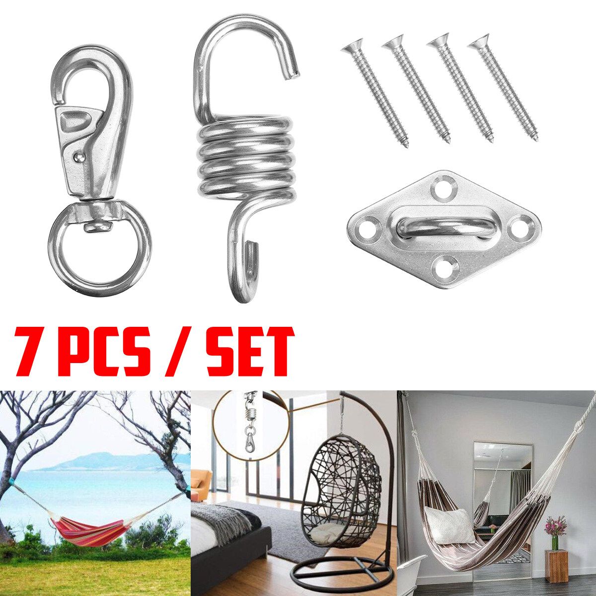 300kg Outdoor Rope Chair Chain Hanging Kit Garden Swing Hammock Mount Hook Steel
