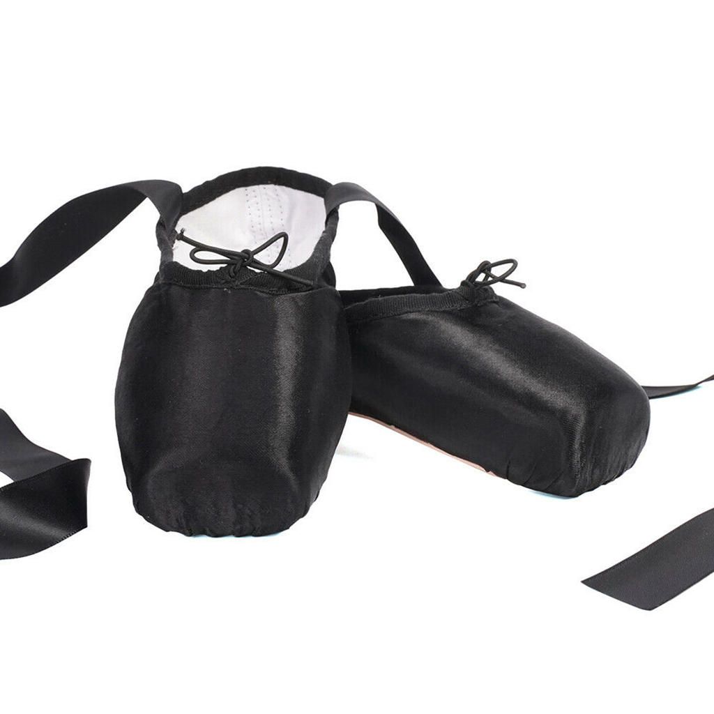 Girls Professional Ballet Pointe Shoes Dance Flats Ballerina Black 39