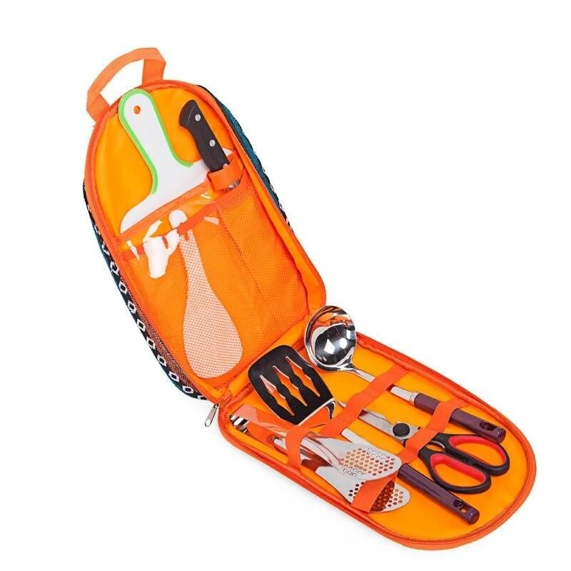 Portable Cookware Picnic Bag BBQ Tool Set Outdoor Camping Backpack Kitchenware Tableware 7 Piece Set