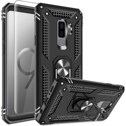 Protective Phone Case With Magnetic Kickstand Ring For Samsung S9 Plus - Black