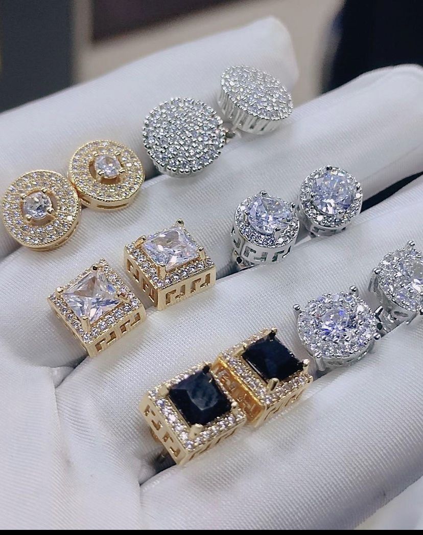 6 SET TRENDY UNISEX LUXURY STUD ICE EARRING