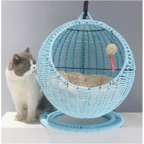 Rattan Cat Hammock - Blue