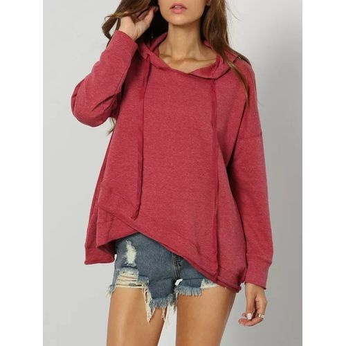 Women Solid Color Hoods T-shirt Sweatshirt