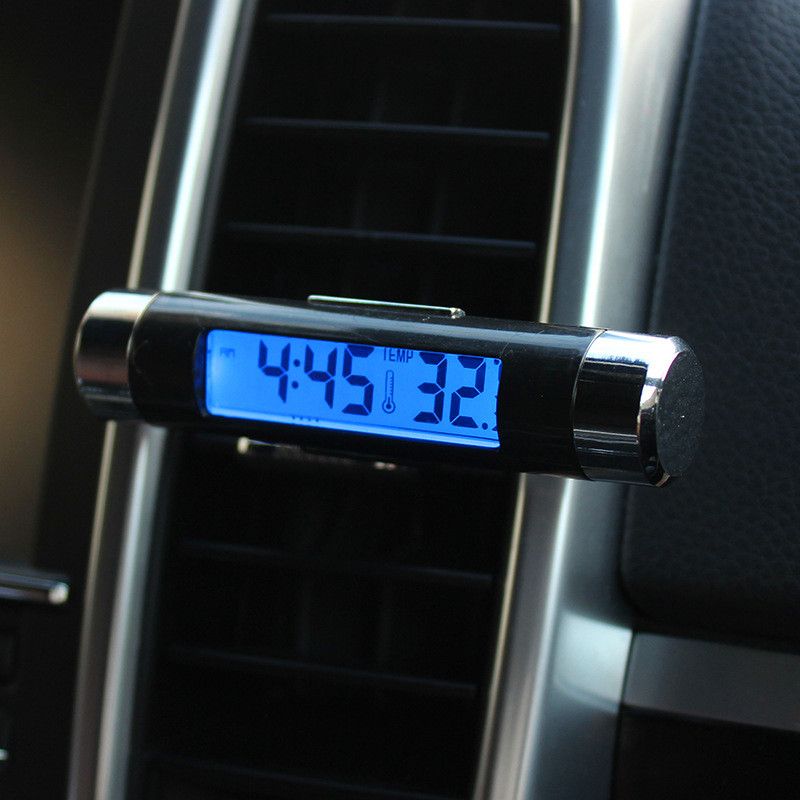 1 Pcs Portable 2 In 1 Car Digital LCD Clocks & Temperature Display Electronic Clock Thermometer Blue Backlight  Car Accessories