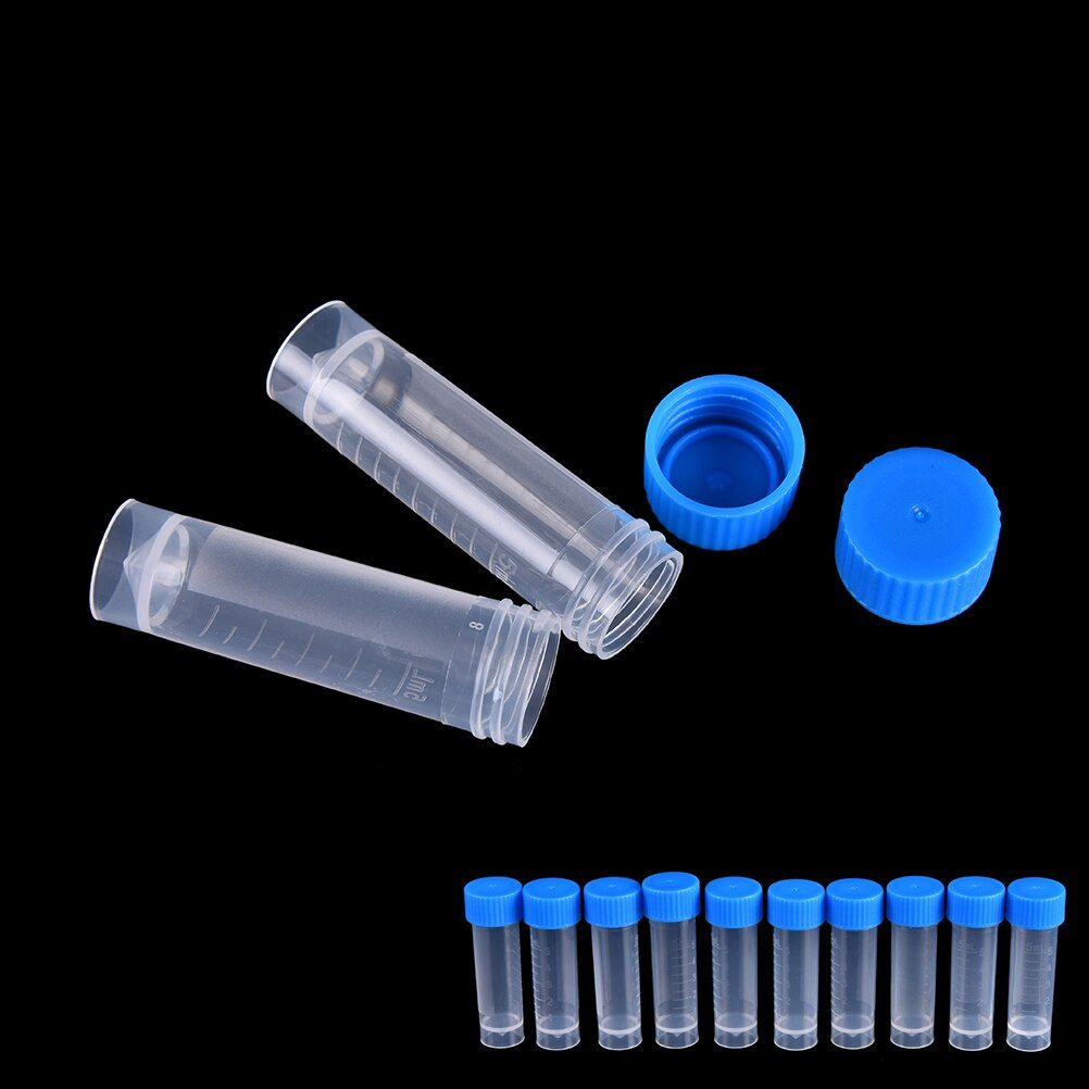 50pcs 5ml Chemistry Plastic Test Tubes Vials Seal Caps Pack Container