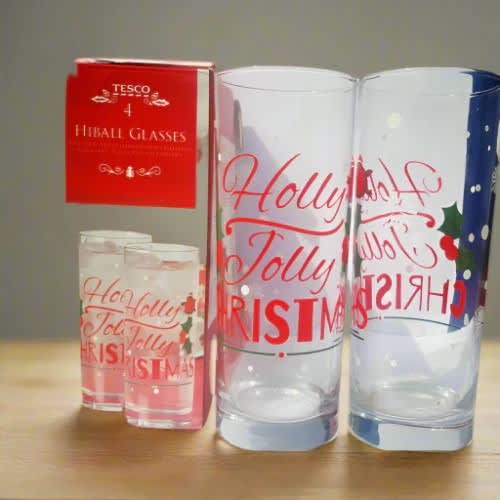 Holly Jolly Christmas Hi-ball Glasses 4pc