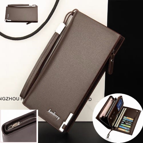 Leather Men's Wallet With Strap - Brown