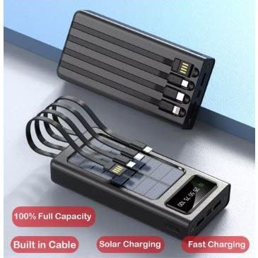Flash Charging Waterproof Solar Power Bank With Cables - 20000mAh