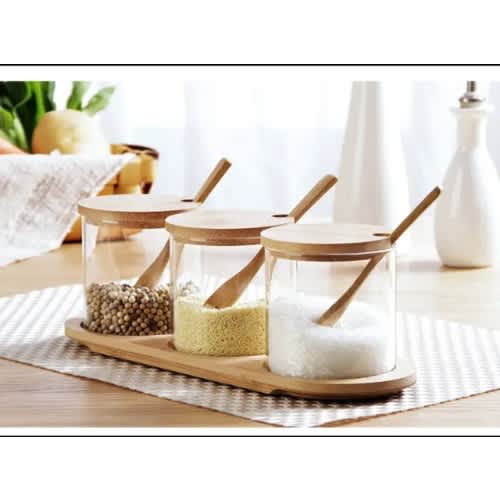 Spice Jars 3 In 1 With Bamboo Lid Container Organizer