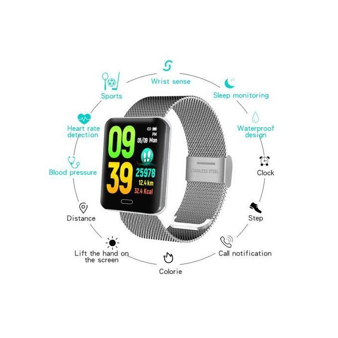 Ready StockBluetooth Smart Bracelet Stainless Steel Sport Fitness Tracker Watch