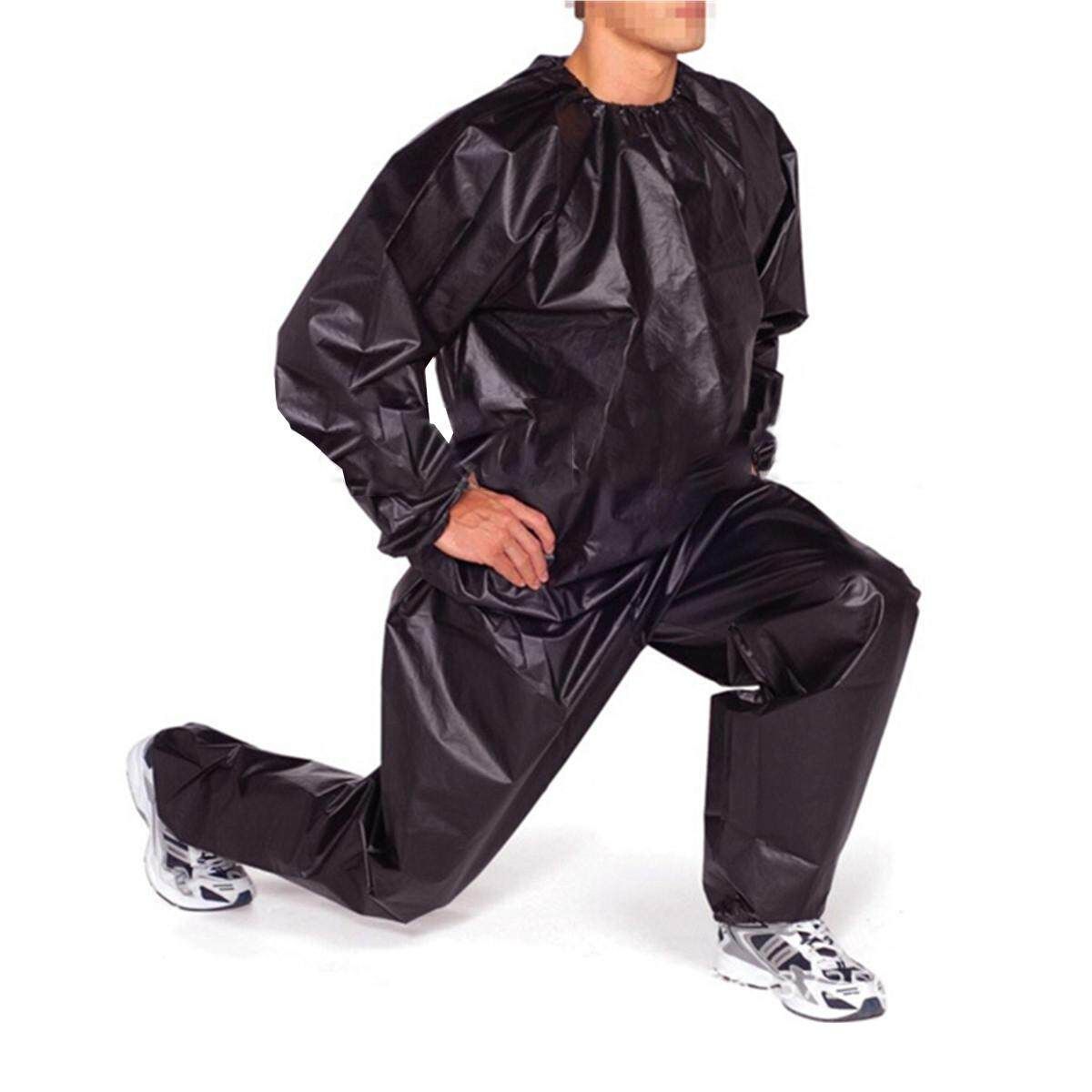 2PCS Fitness Loss Weight Sweat Suit Sauna Suit Exercise Gym Size 3XL Black