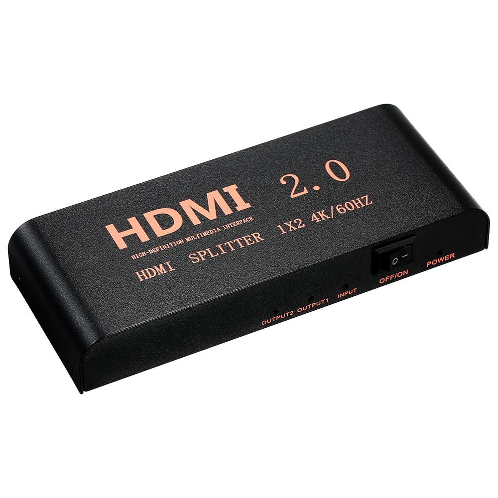 HD Splitter 1 in 2 out Up to 3840*2160 Resolution with Audio Optical Fiber Ports Compatible with PC TV Monitor Projector EU Plug