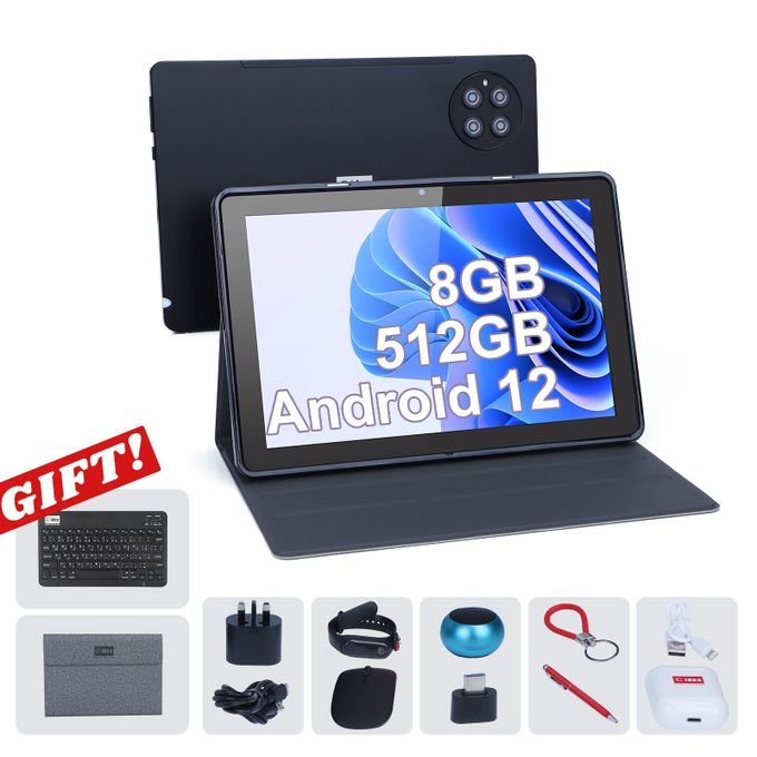 Cidea C Idea Adults Tablets, 10 Inches Android 12 Sim 8GB+512GB Storage Keyboard Tablet PC(Black)