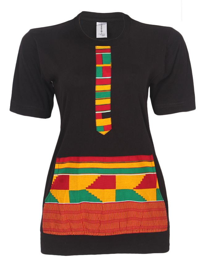 Female Ankara Designed T Shirt With Pocket- Black