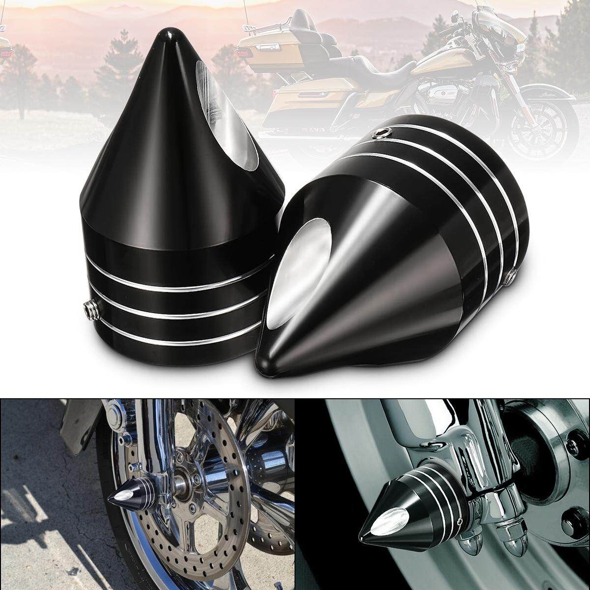 1 Pair Black Spike Front Axle Cap Nut Covers For Harley Touring Road King 2004-2007