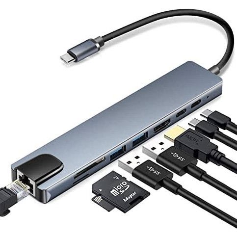 8 In One Type C To Hdmi -lan -usb2- Tf/sd - Type C And Dp