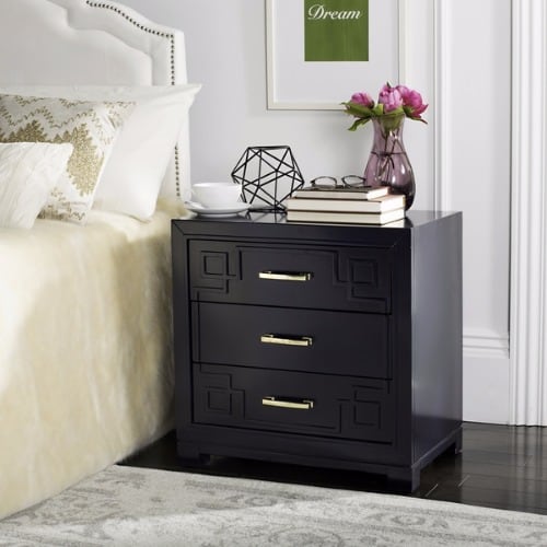 Raina Three Drawer Greek Key Night Stand - Navy Blue