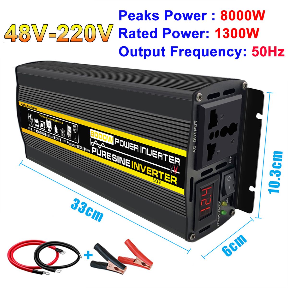 DC 12V/24V/48V To AC 110V/220V Car Inverter 6000W/8000W Peak LED Display Pure Sine Wave Power Inverter-50Hz 8000W 48V-220V