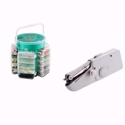 Portable Handheld Sewing Machine + 210 Pc Deluxe Sewing Kit Set With Storage Caddy Box