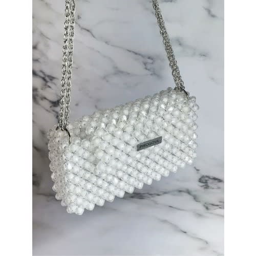 Handmade Beaded Handbag - White