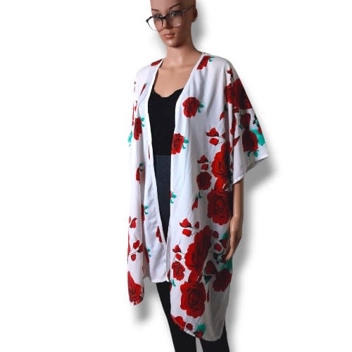 Women Floral Print Kimono Casual Beachwear Cover-up.