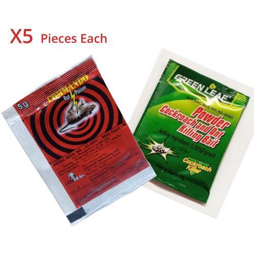 Commando Rat Poison & Cockroach Ant Killing Bait Powder- 5 Pcs Each