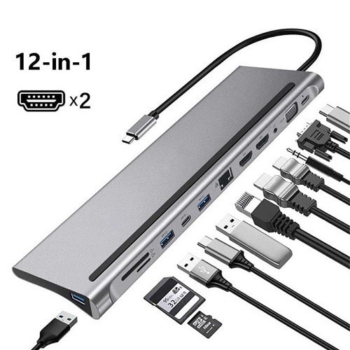 12-in-1 Docking Station Usb C Hub Splitter Adapter Extension