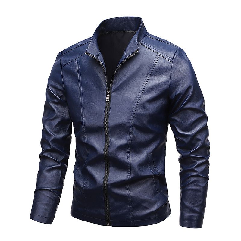 Men Leather Jacket Motorcycle WindBreaker Outerwear Jaket