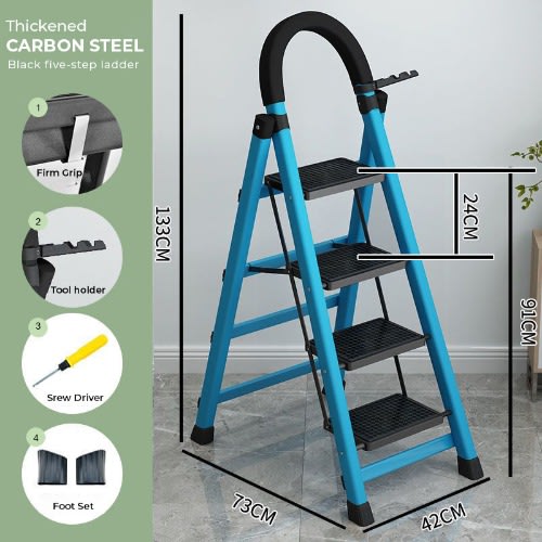 4 Steps Steel Ladder - Multipurpose Ladder For Home, Office - Blue