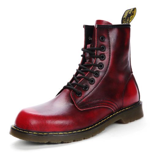 Luxury Men's Fashion Boots EUR Size 36-47 Top Quality Italian Handmade Cow Split Leather Motorcycle Boots Unisex High Top Martin Boots Handsome Male Shoes Couples Oxfords Outsole Ankle Boots Red