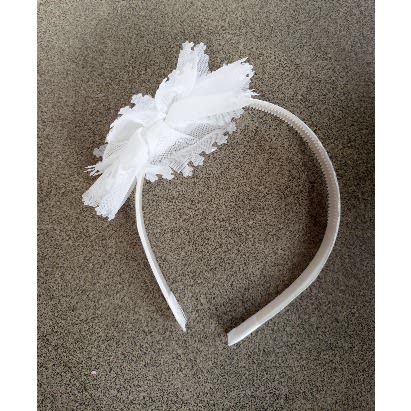 Girls Chiffon Rhinestone Pearl Flower Hair Band- White