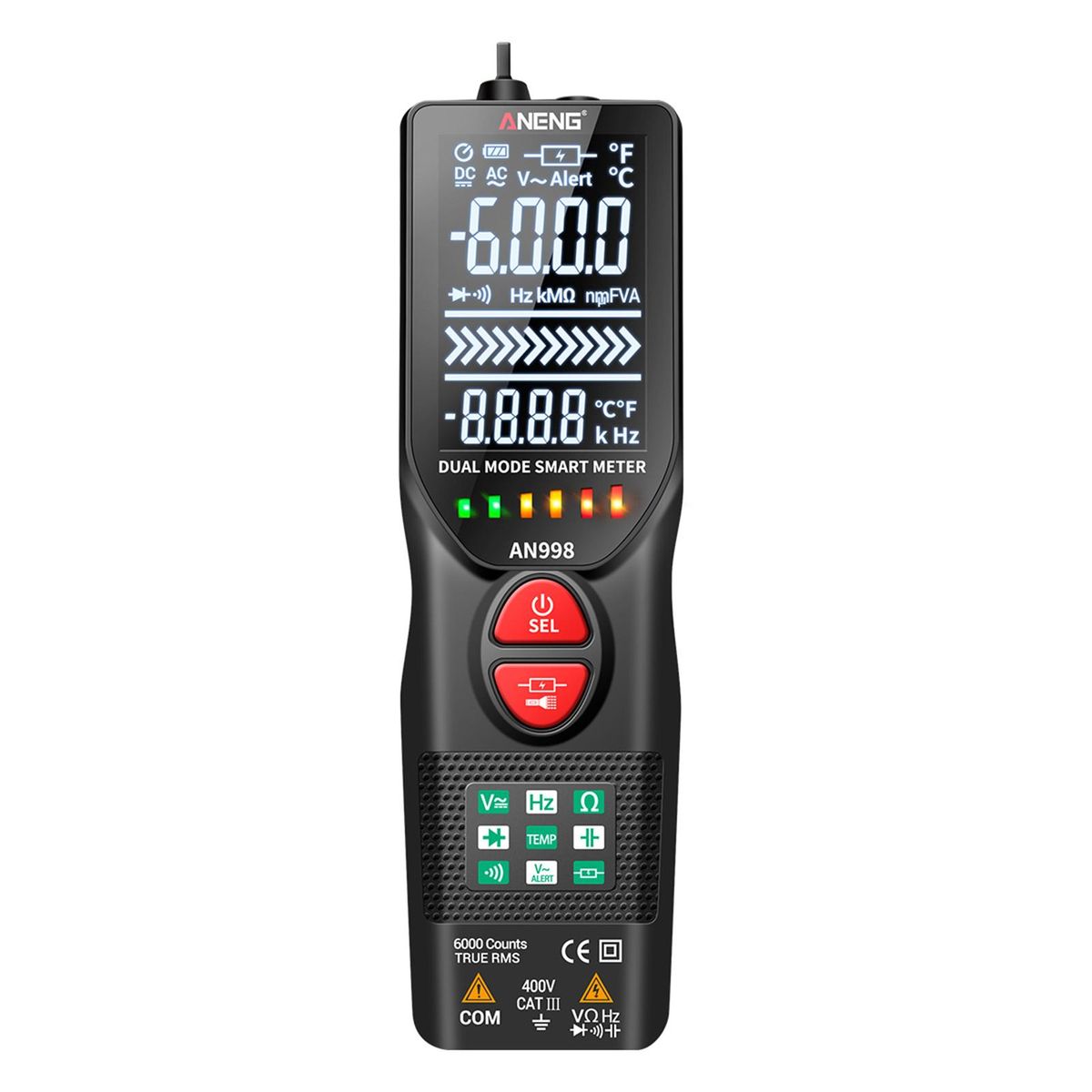 ANENG Intelligent Digital Multimeter 6000 Counts Fully Automatic Non-Contact Tester Digital NCV Tester VA Display for AC/Direct Current Voltage NCV Capacitance Diode Continuity Resistance Frequency Temperature Neutral / Live Wire Measurement