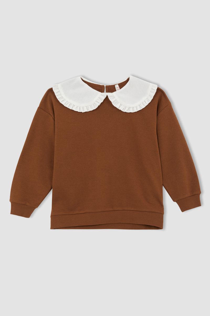 Girl - Relax Fit Crew Neck Knitted Sweat Shirt - Brown