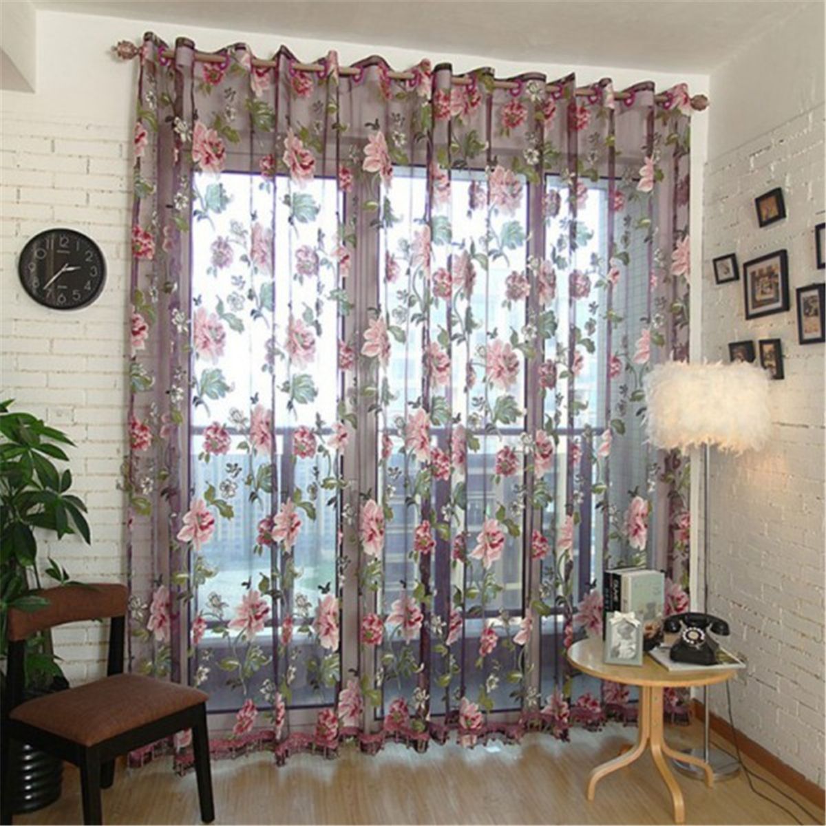 1x2m Floral Tulle Voile Door Window Curtain Drape Panel Sheer Valance Home Decor