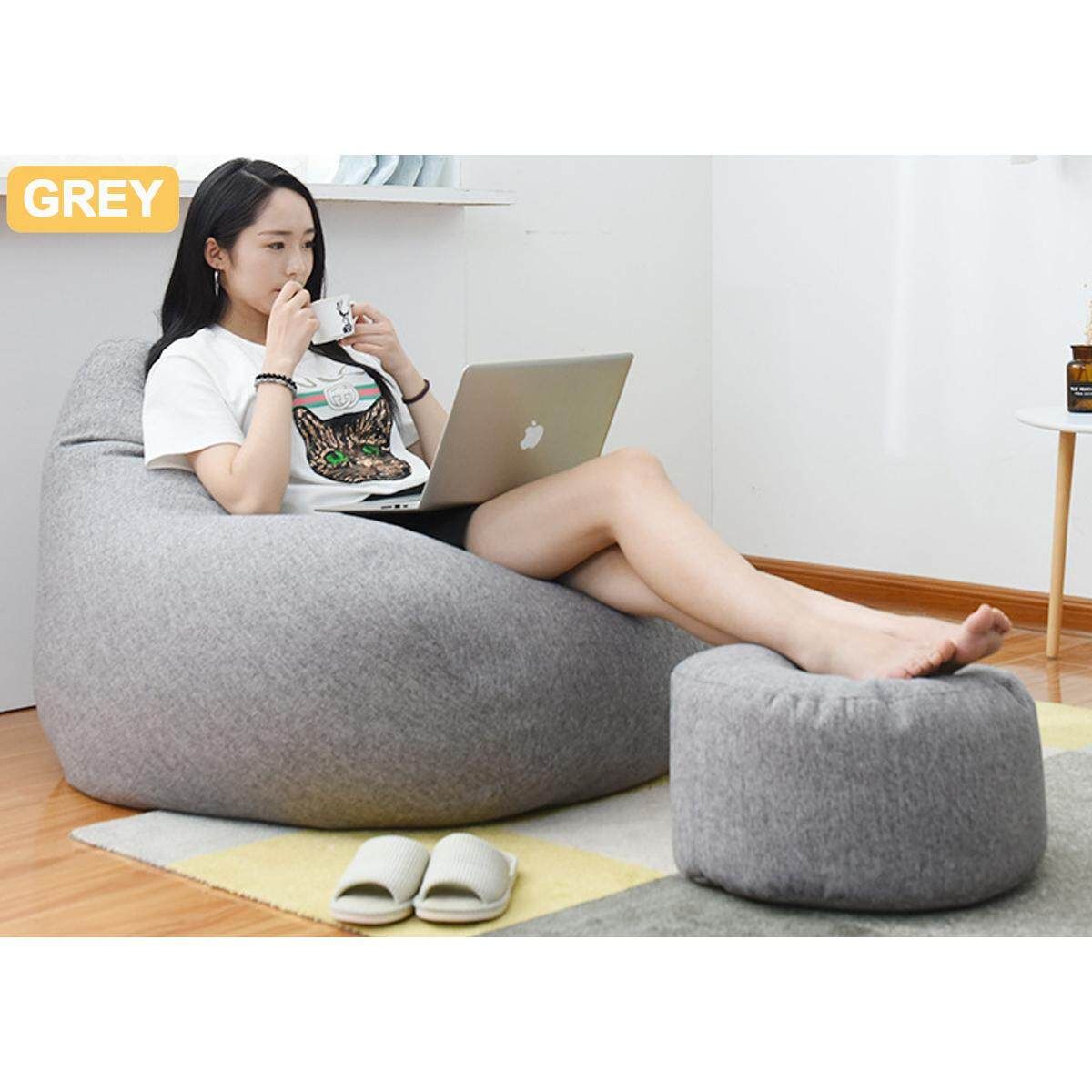 Large Bean Bag Footrest Cover Garden Beanbag Gaming Chair Toy Storage Dark Grey