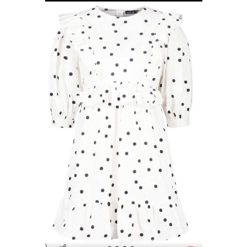 Polka Dot 3/4 Sleeve Skater Dress - White