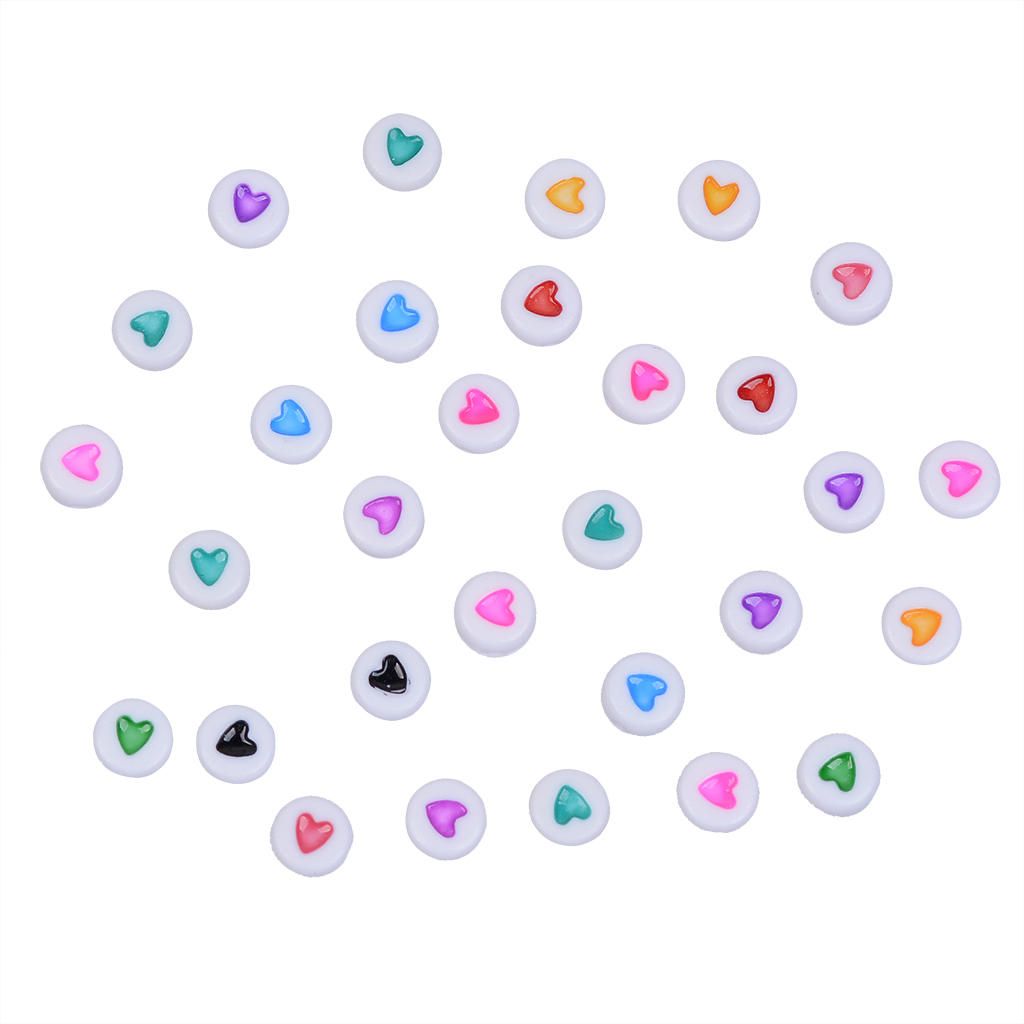 200Pcs Colorful Heart Pattern Acrylic Round Beads DIY Jewelry Making