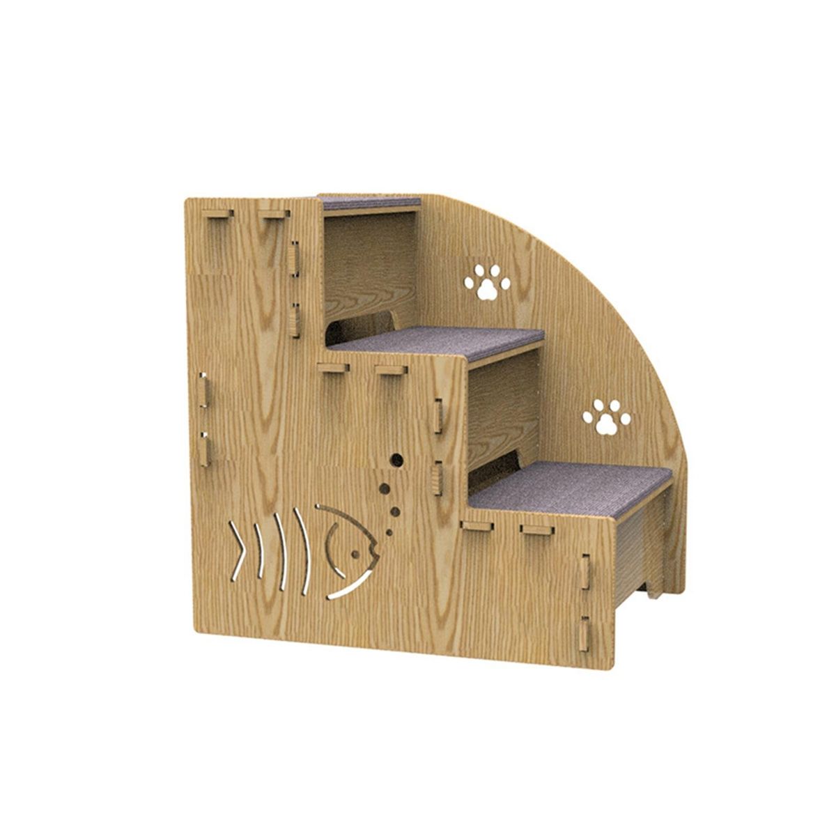 Pet Slope Climbing Ladder Portable Pet Steps Foldable 3-step for Dogs Wooden Color