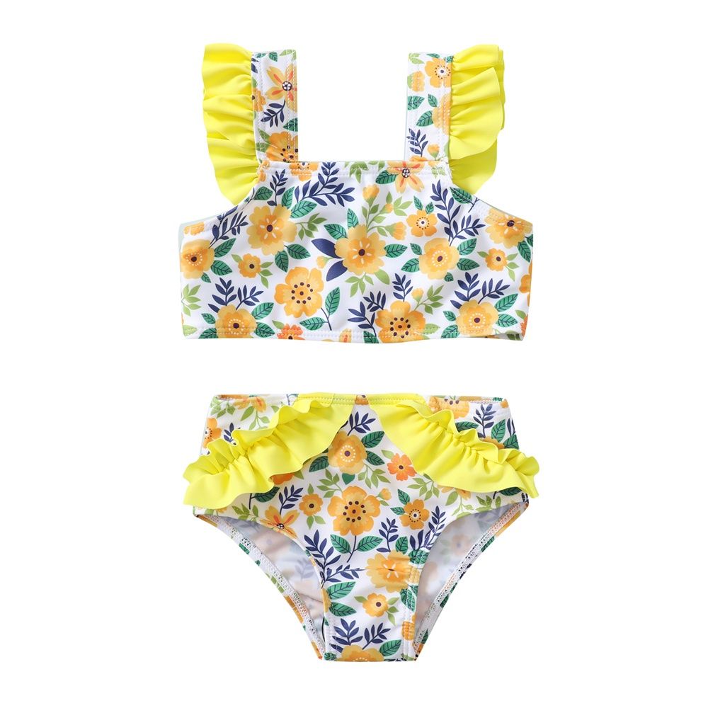 1-5Years Kid Girl Floral Ruffle Top Shorts Swimwear Set