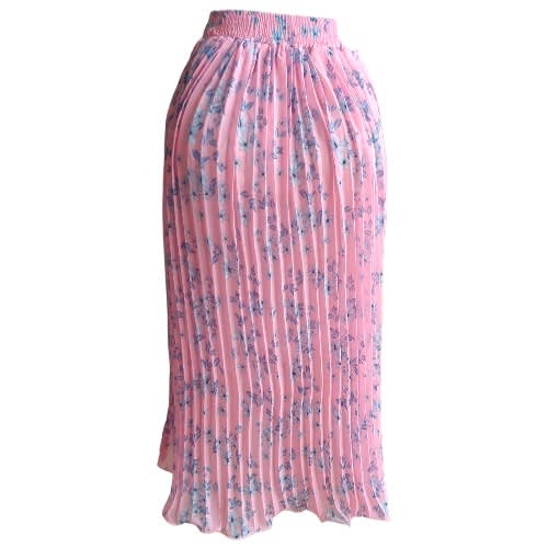 Pleat Floral Maxi Skirt- Pink
