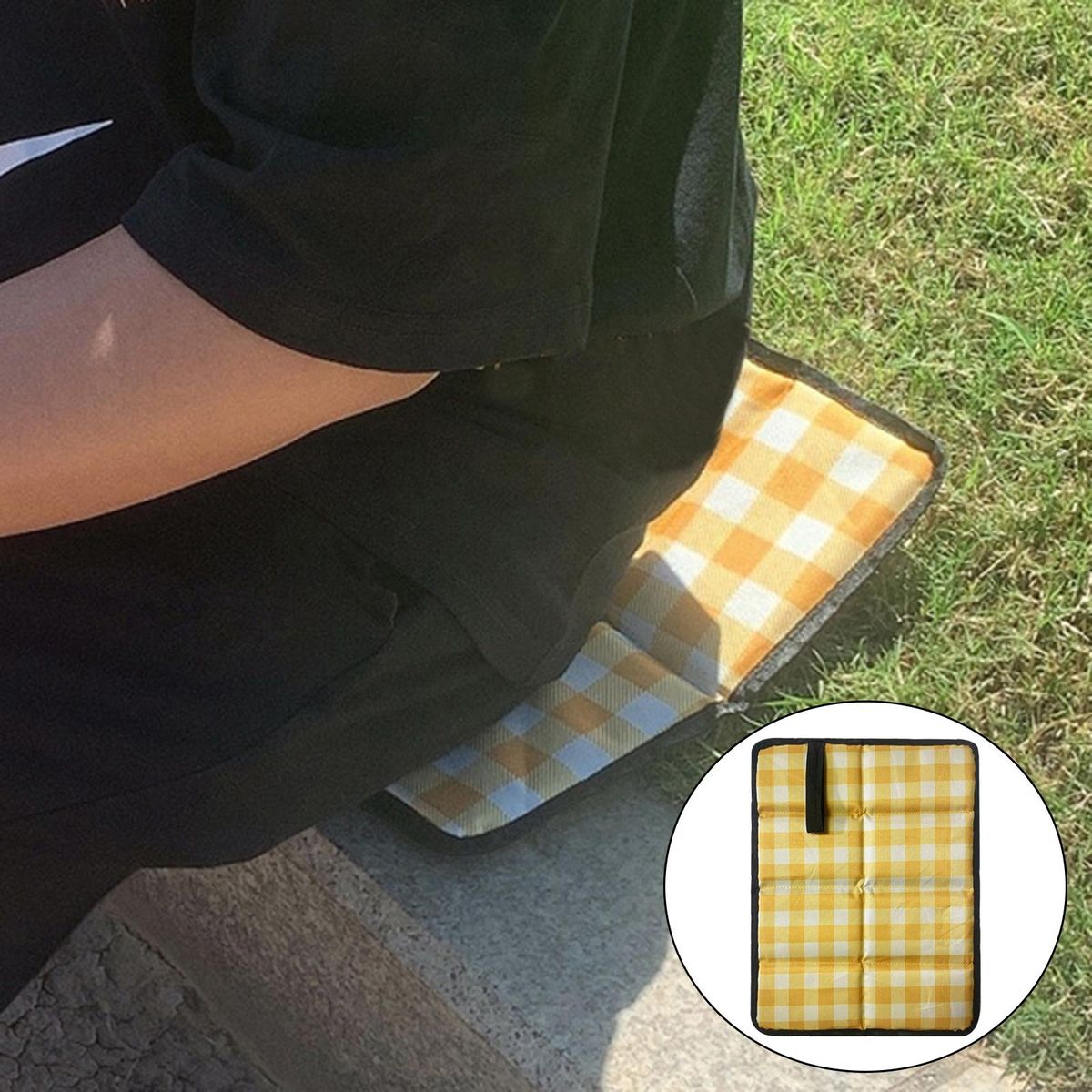 Foldable Camping Sit Mat Seat Cushion Foam Pad Portable Yellow Grid