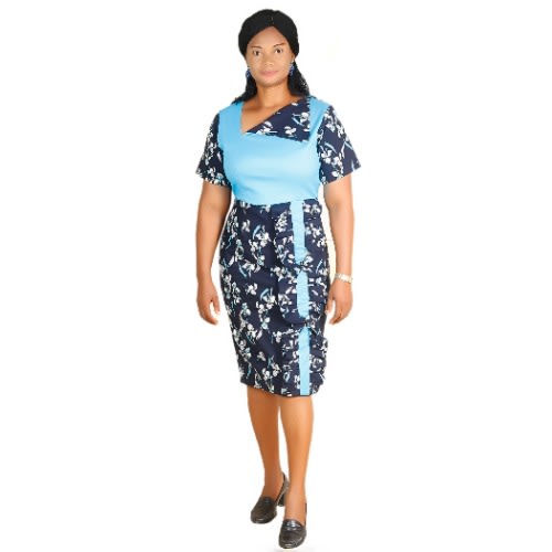 Floral Office Dress - Ocean Blue