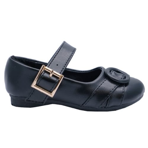 Girl's Elasticated Buckle School Shoe - Black